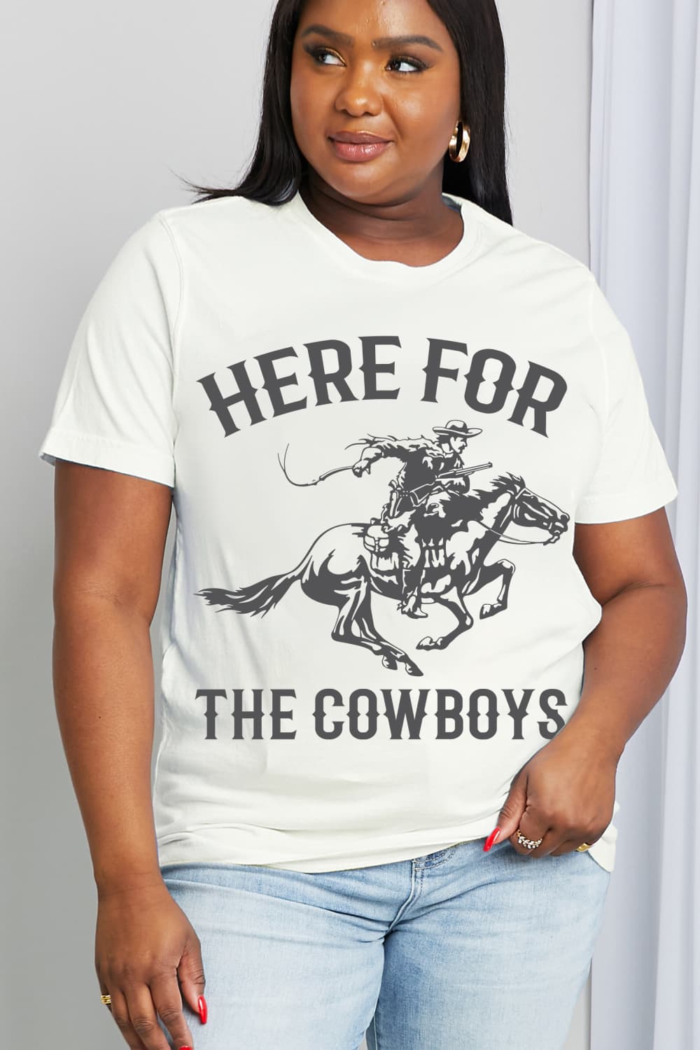 Women's Full Size Here for the Cowboys Graphic Cotton Tee Bleach