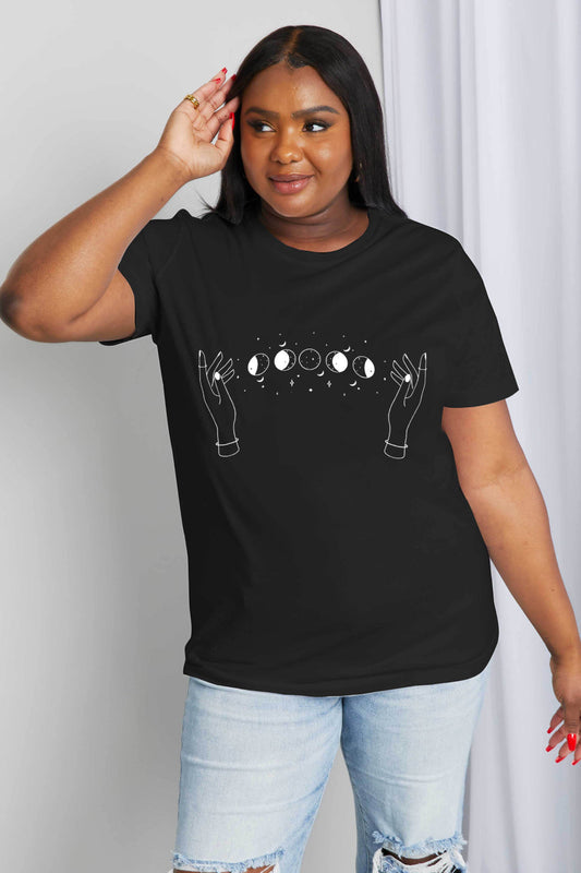Women's Full Size Lunar Phase Graphic Cotton Tee Black