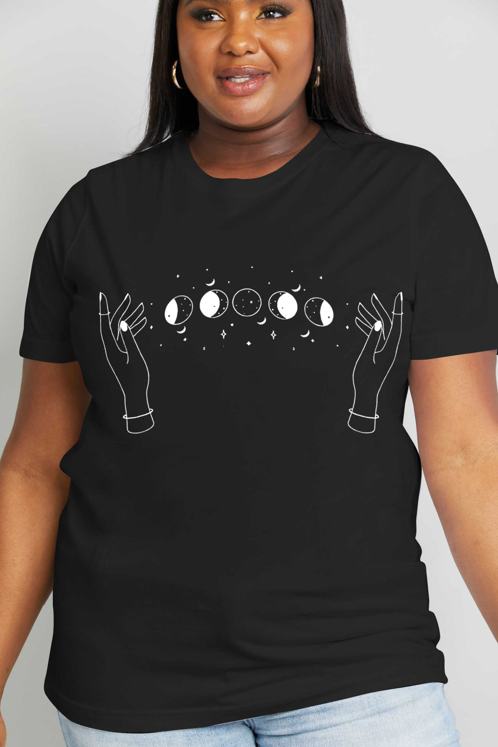 Women's Full Size Lunar Phase Graphic Cotton Tee