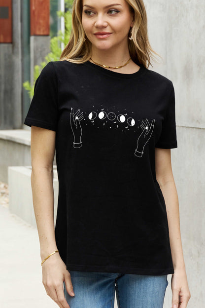 Women's Full Size Lunar Phase Graphic Cotton Tee