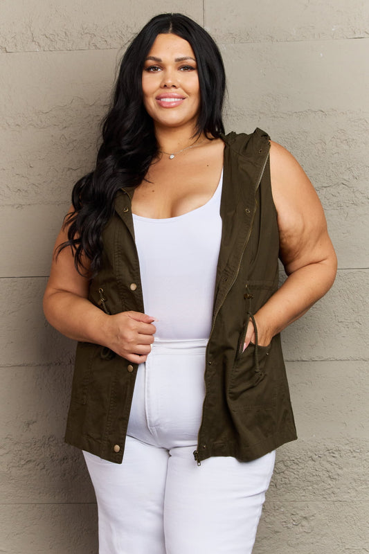Women's Full Size Military Hooded Vest Army Green