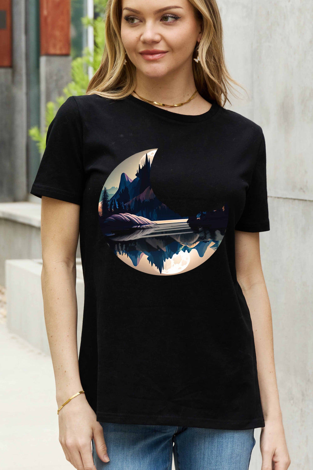 Women's Full Size Moon Graphic Cotton Tee