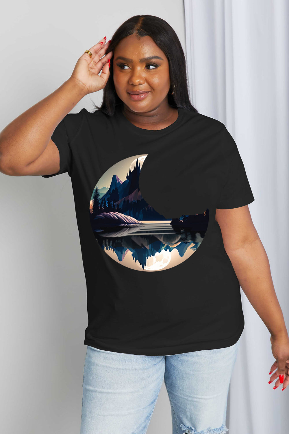 Women's Full Size Moon Graphic Cotton Tee