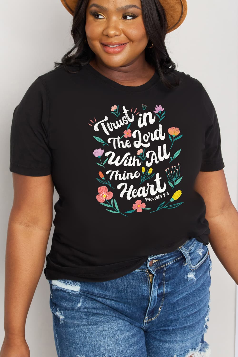 Women's Full Size Trust in the Lord with All Thy Heart Proverbs 3:5 Graphic Cotton Tee