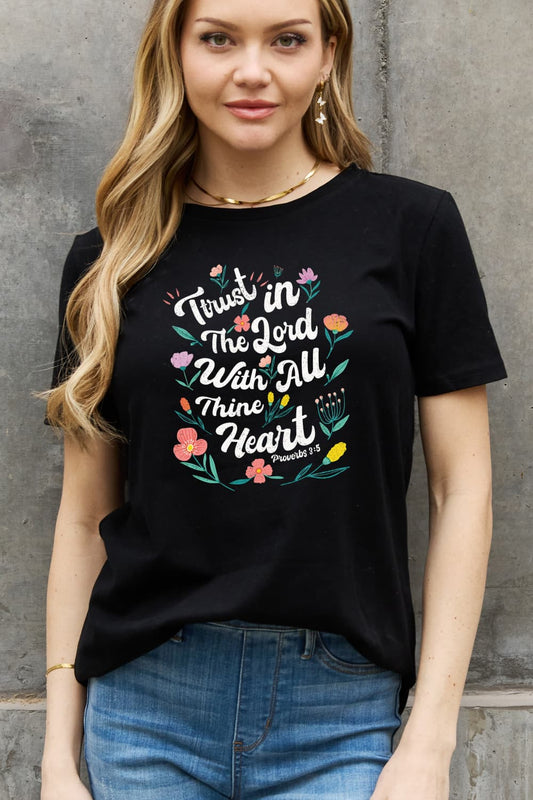 Women's Full Size Trust in the Lord with All Thy Heart Proverbs 3:5 Graphic Cotton Tee Black