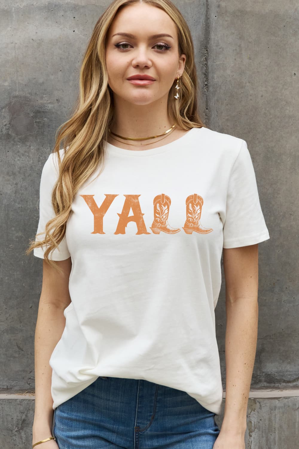 Women's Full Size YALL Graphic Cotton Tee Bleach