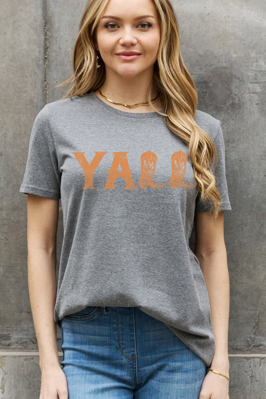 Women's Full Size YALL Graphic Cotton Tee Charcoal
