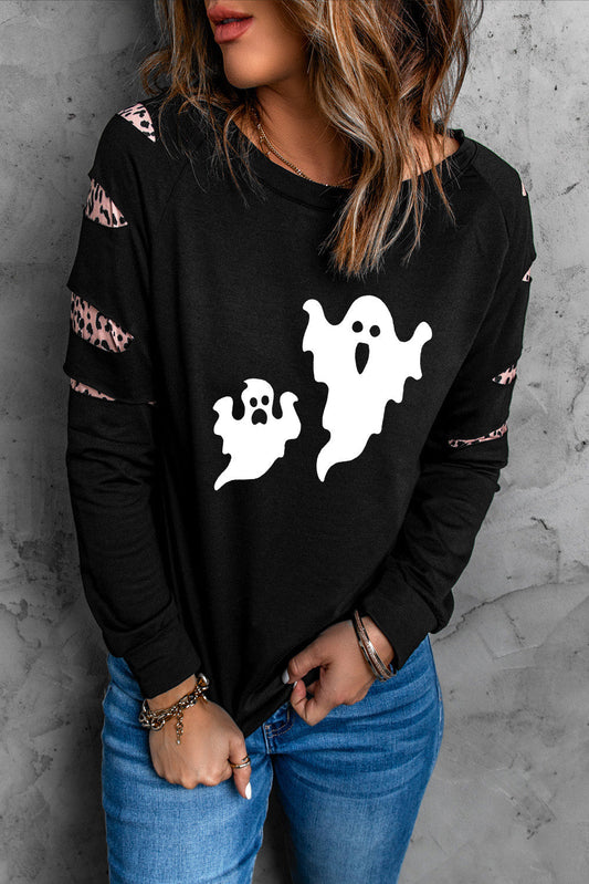 Women's Ghost Graphic Round Neck Sweatshirt Black