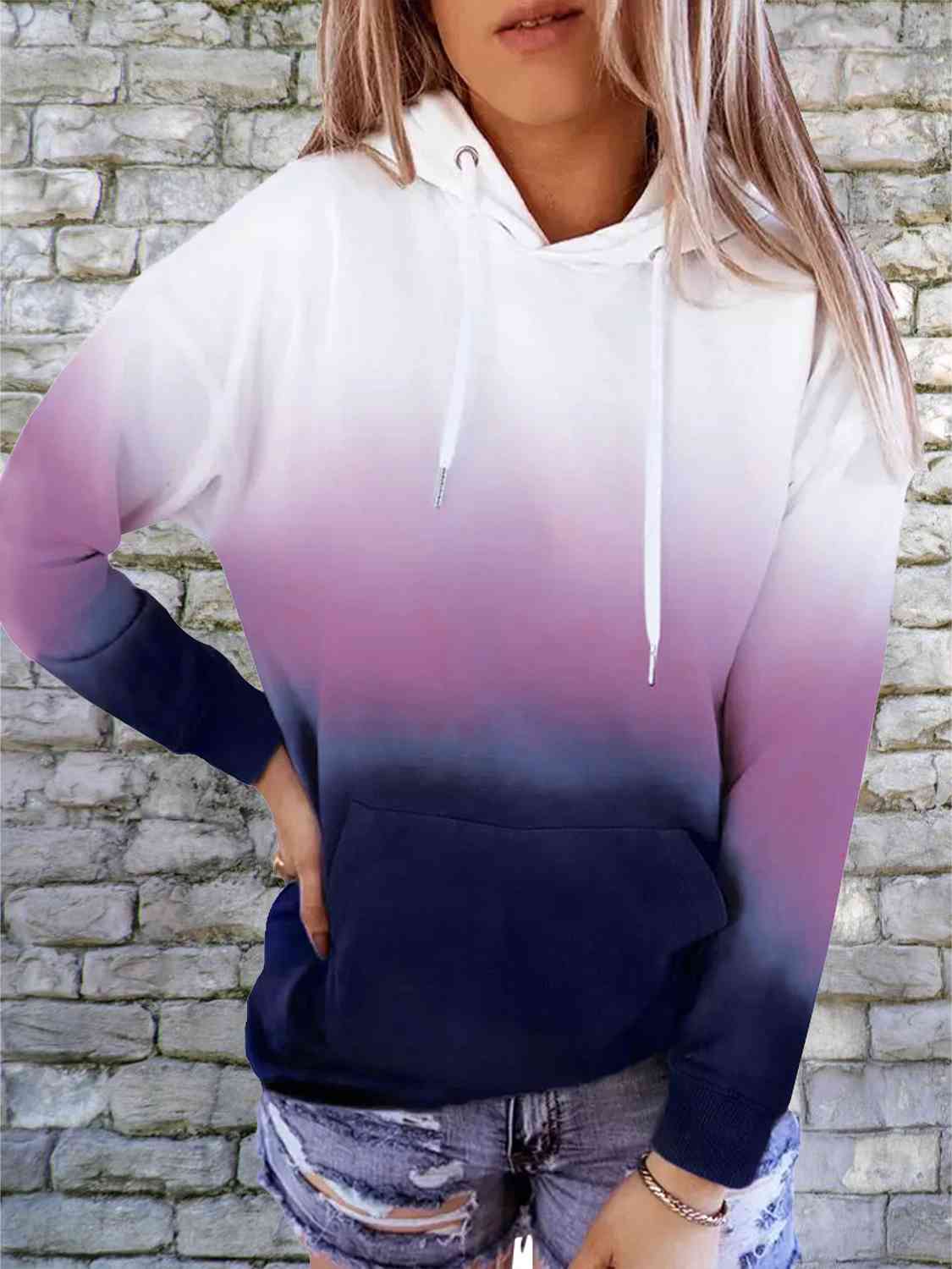 Women's Gradient Drawstring Long Sleeve Hoodie Fuchsia