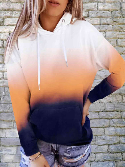 Women's Gradient Drawstring Long Sleeve Hoodie Tangerine