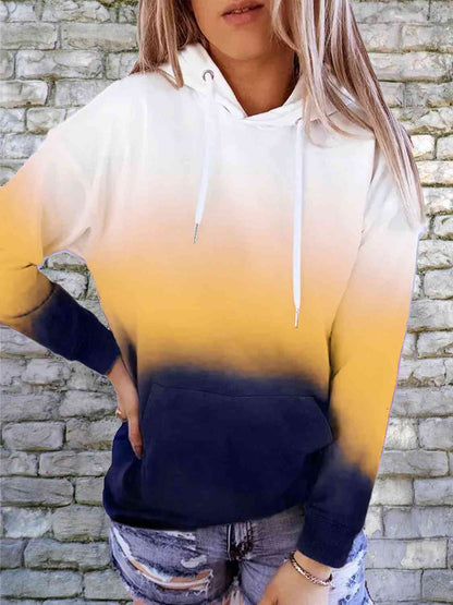 Women's Gradient Drawstring Long Sleeve Hoodie Mustard