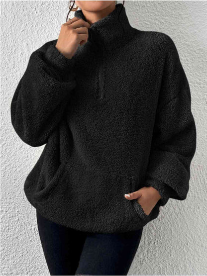 Women's Half-Zip Drop-Shoulder Sweatshirt with Pocket