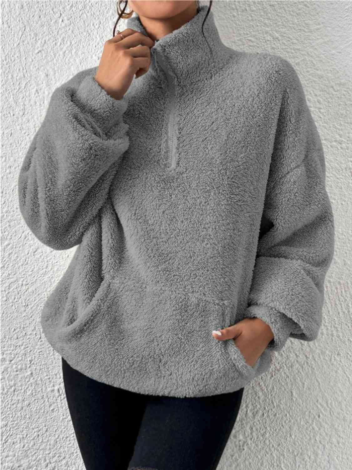 Women's Half-Zip Drop-Shoulder Sweatshirt with Pocket