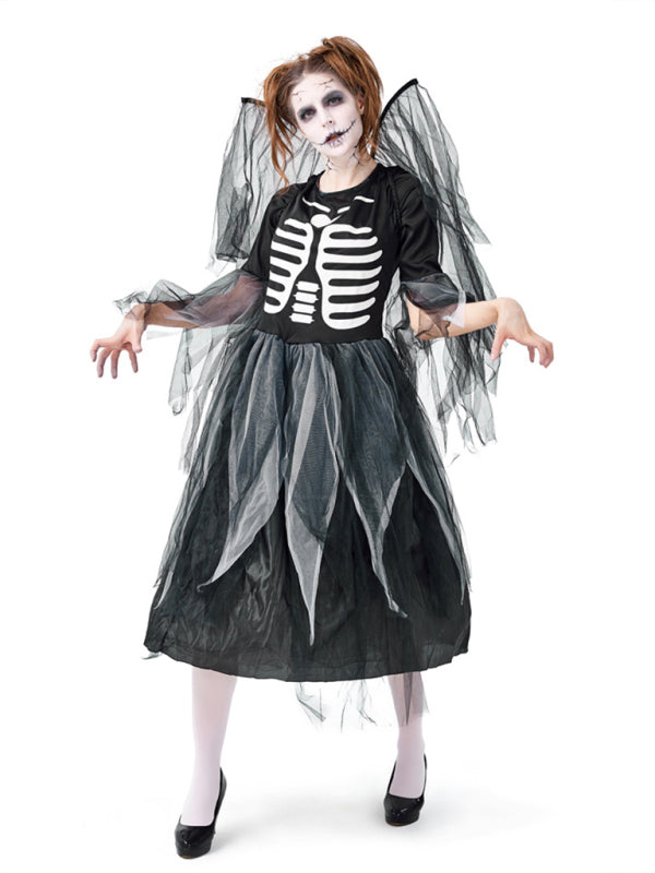 Women's Halloween Skeleton Fallen Angel Costume Black