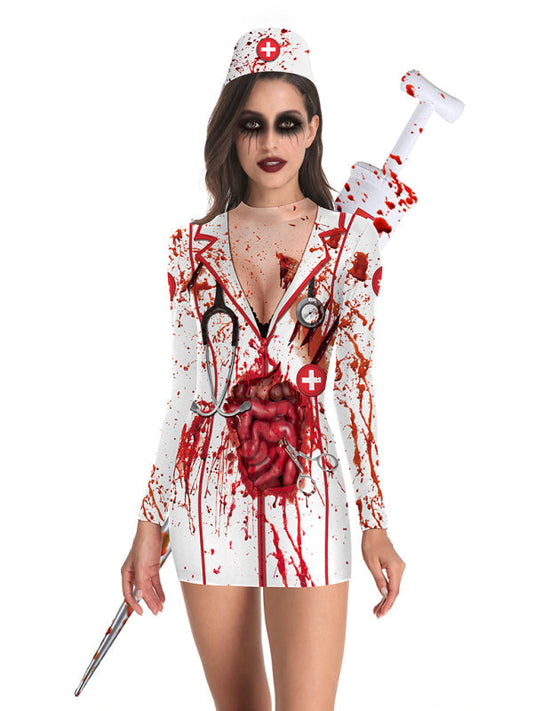Women's Halloween Zombie Nurse Costume White