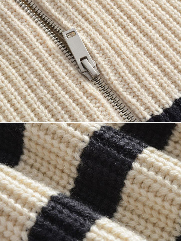 Women's Lapel Wool Blend Striped Sweater
