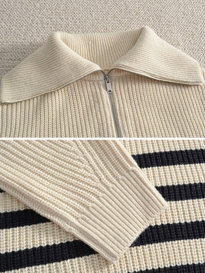 Women's Lapel Wool Blend Striped Sweater