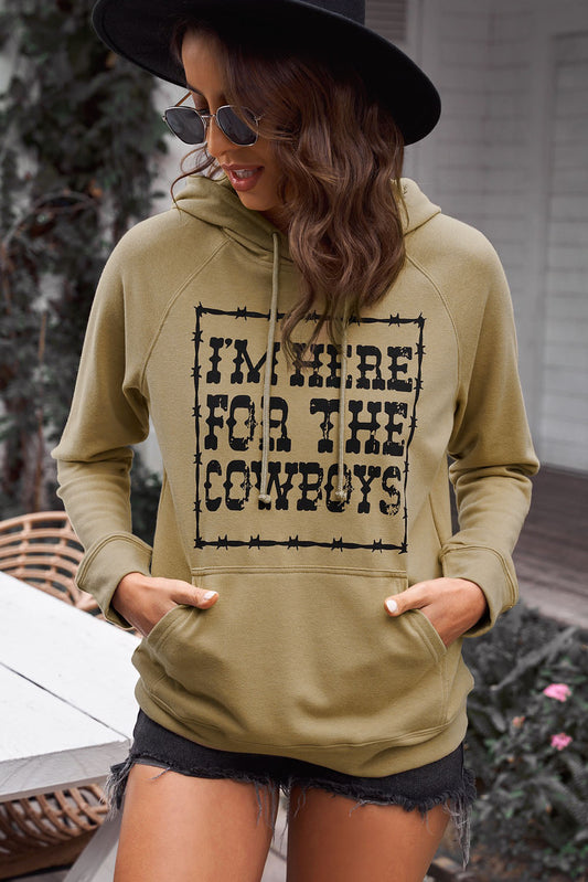 Women's Letter Graphic Hoodie with Kangaroo Pocket Camel