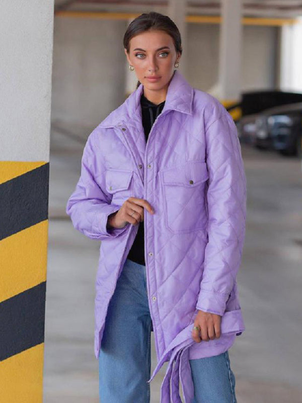 Women's Long Rhombus Cotton Jacket Purple