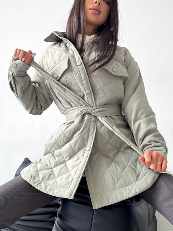 Women's Long Rhombus Cotton Jacket Grey