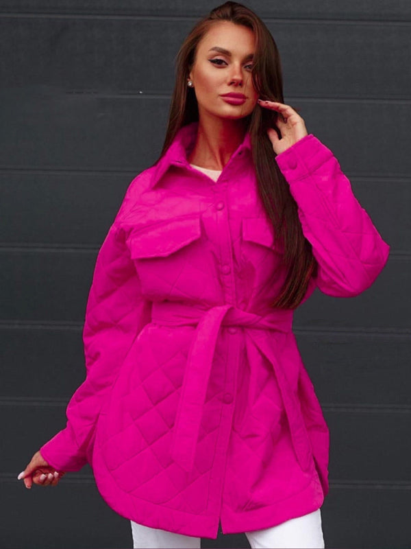 Women's Long Rhombus Cotton Jacket Rose