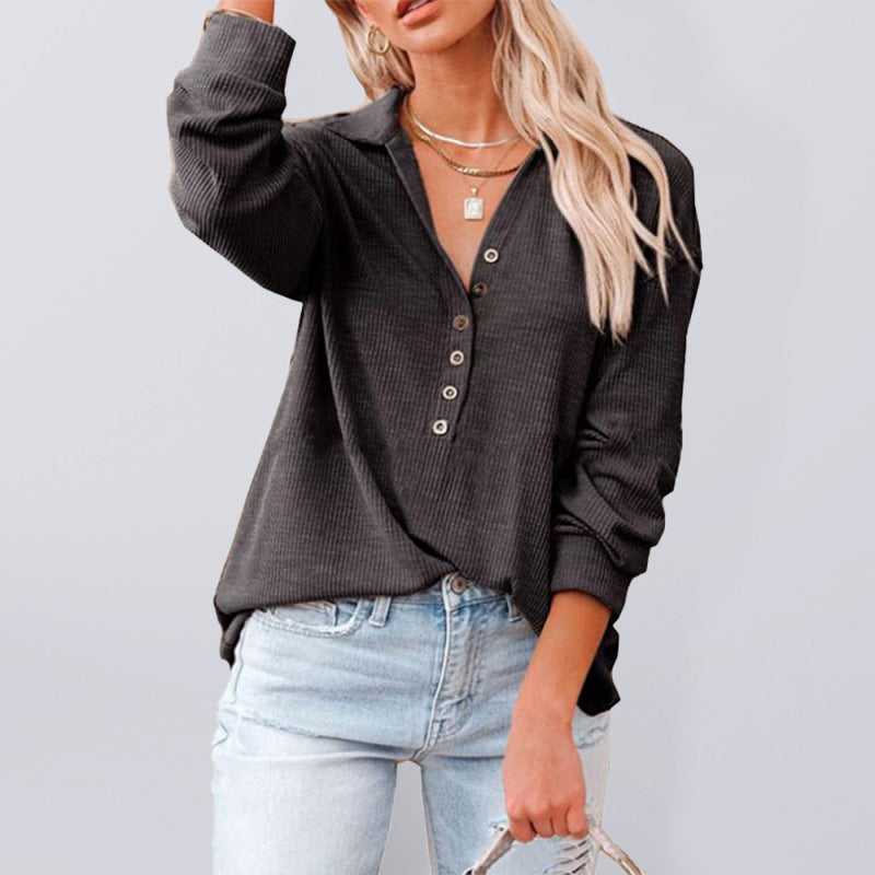 Women's Long Sleeve Button-Down Top Dark Gray