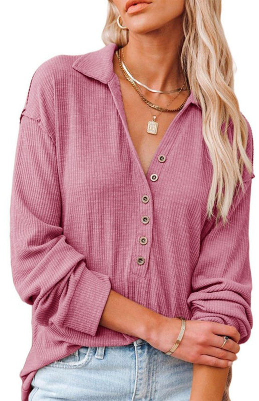 Women's Long Sleeve Button-Down Top Rose Red