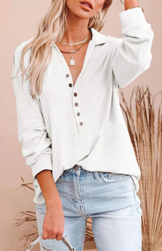 Women's Long Sleeve Button-Down Top White