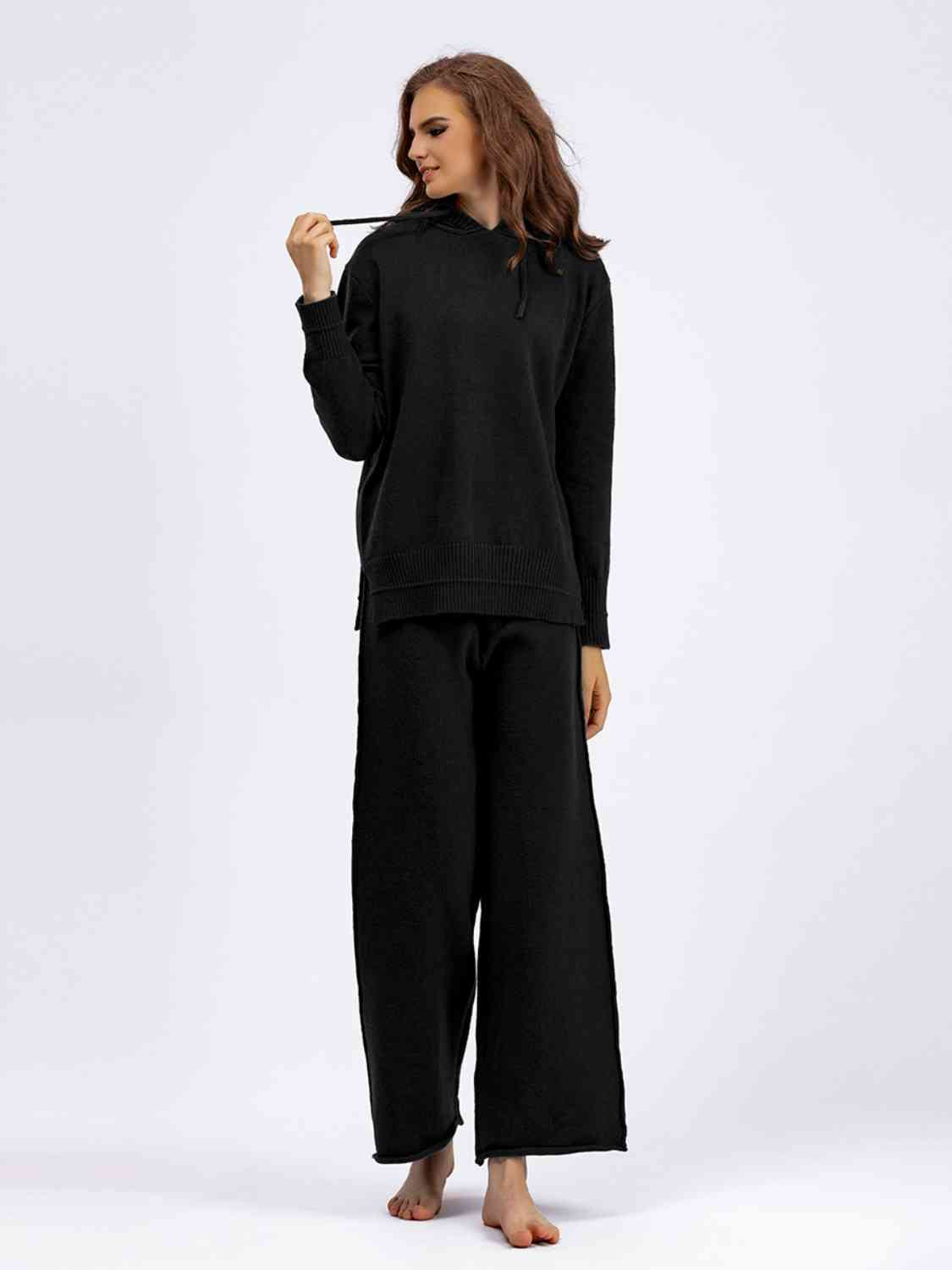 Women's Long Sleeve Hooded Sweater and Knit Pants Set