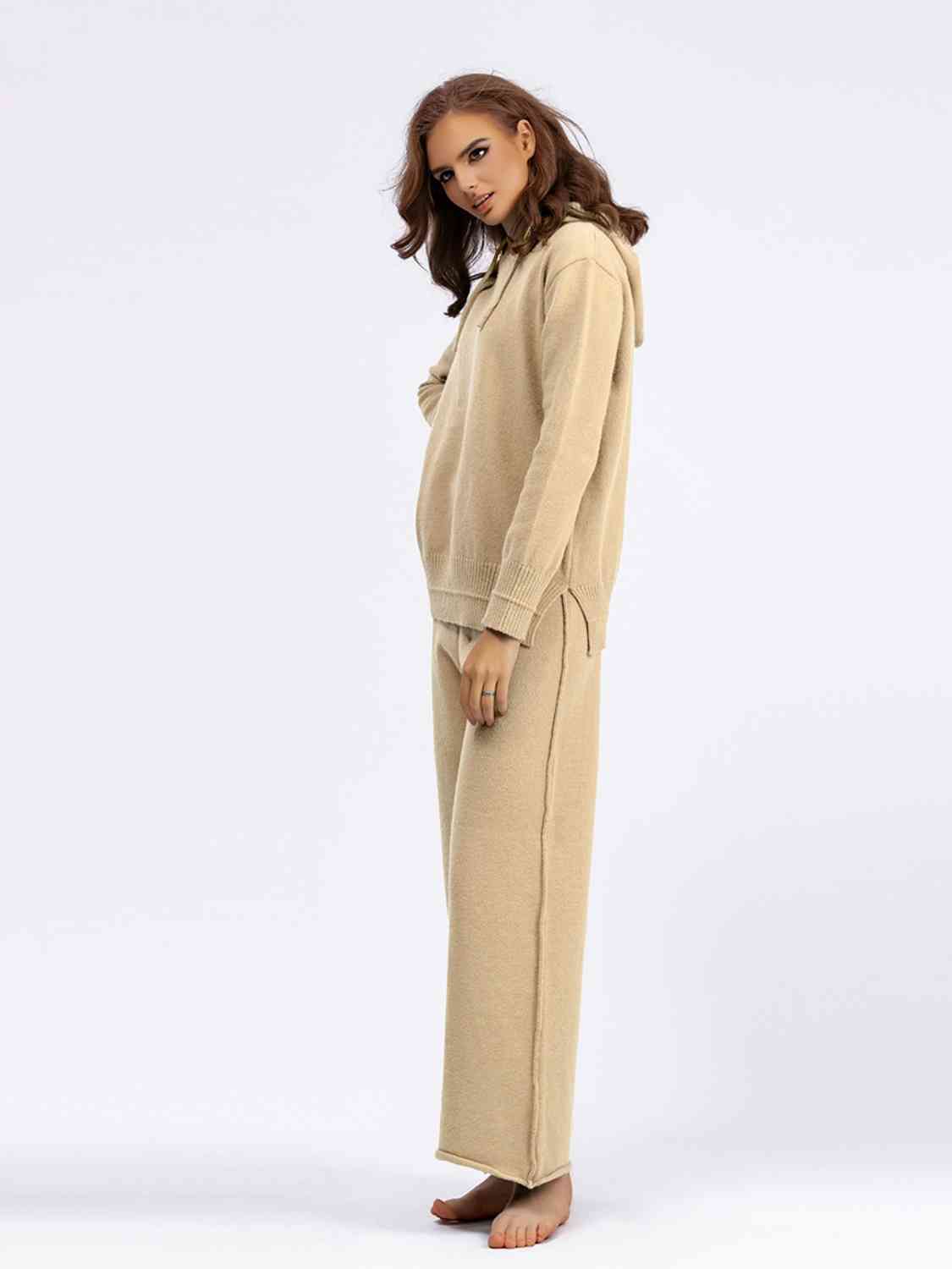 Women's Long Sleeve Hooded Sweater and Knit Pants Set