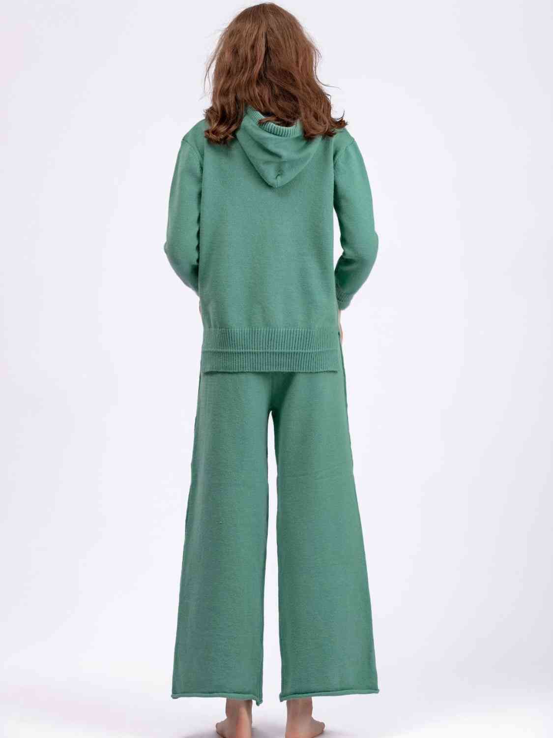 Women's Long Sleeve Hooded Sweater and Knit Pants Set