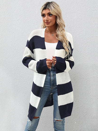 Women's Long Sleeve Striped Cardigan Sweater Jacket