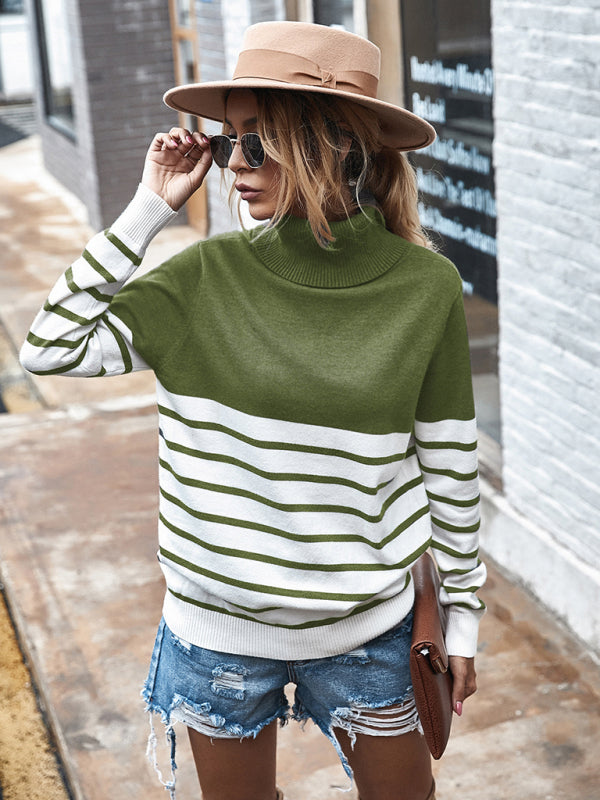 Women's Long Sleeve Turtleneck Striped Sweater