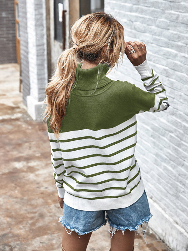 Women's Long Sleeve Turtleneck Striped Sweater