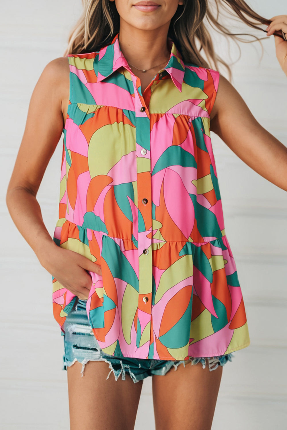 Women's Multicolored Sleeveless Longline Blouse