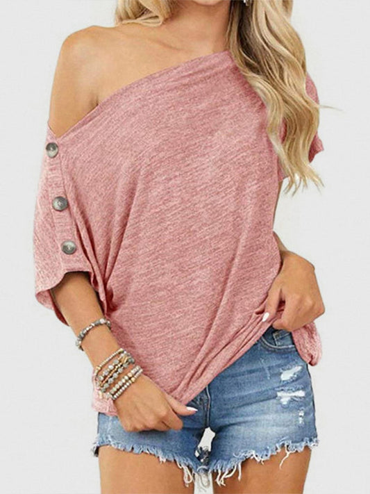 Women's Off-the-Shoulder Button-Down Top Pink