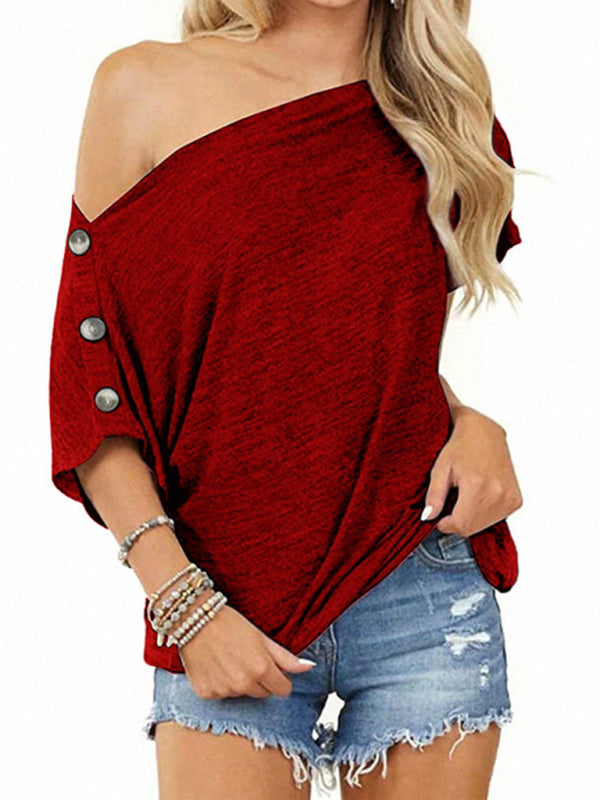 Women's Off-the-Shoulder Button-Down Top Red