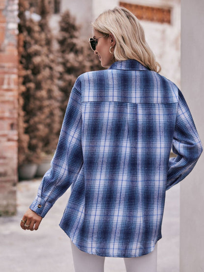 Women's Plaid Dropped Shoulder Longline Blouse