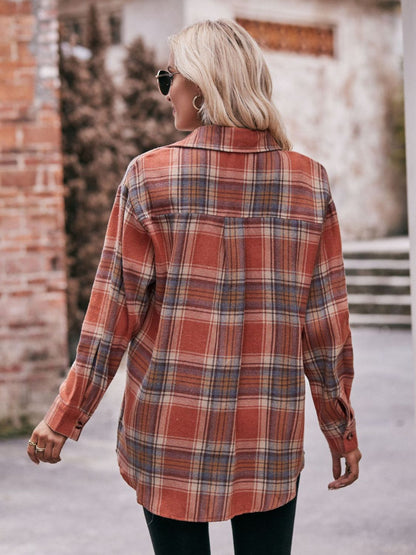 Women's Plaid Dropped Shoulder Longline Blouse