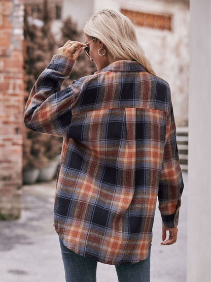 Women's Plaid Dropped Shoulder Longline Blouse