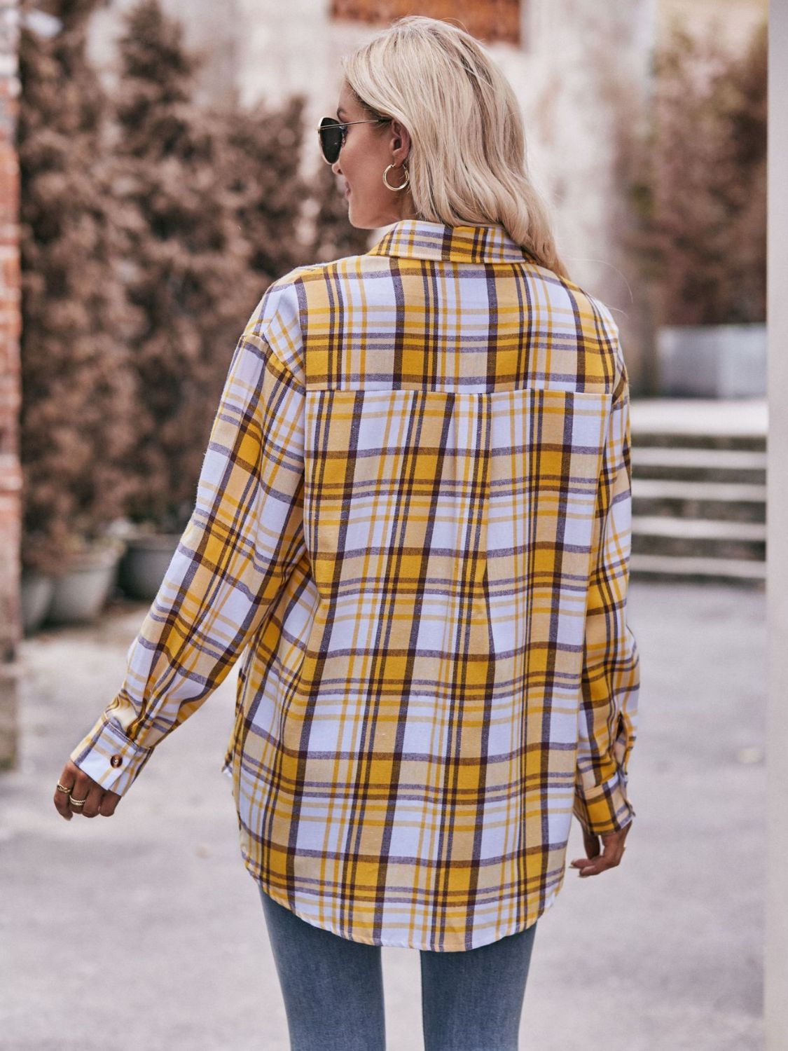 Women's Plaid Dropped Shoulder Longline Blouse