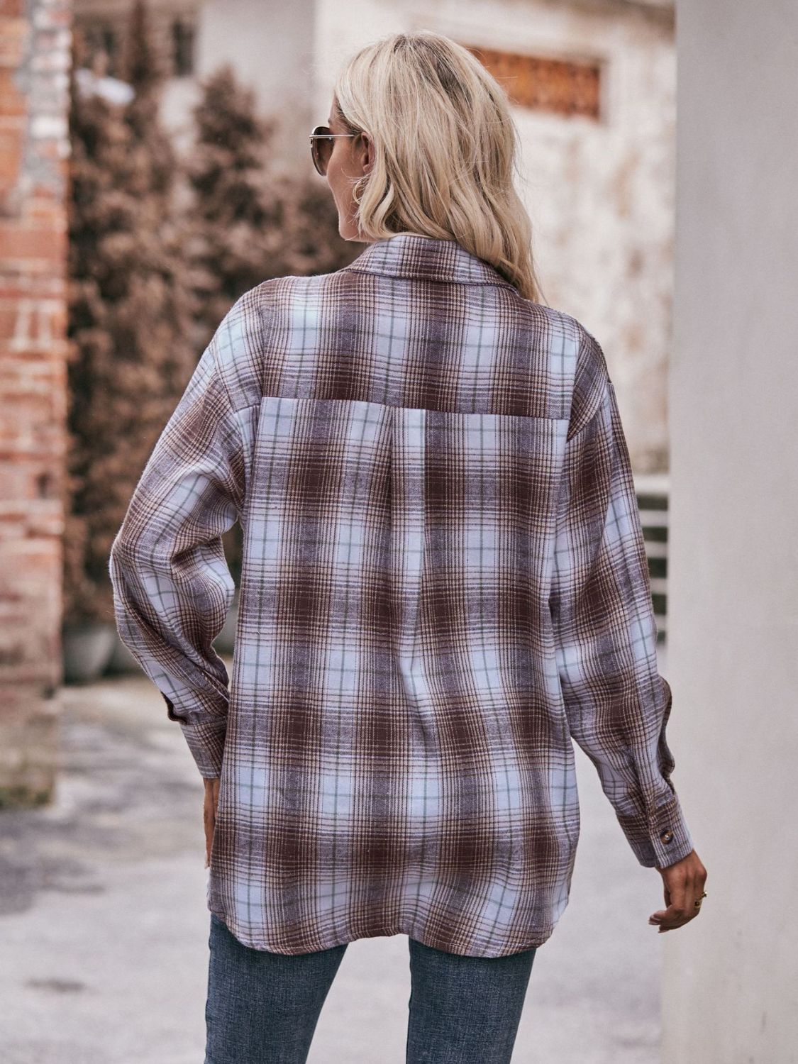 Women's Plaid Dropped Shoulder Longline Blouse