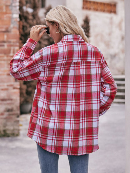 Women's Plaid Dropped Shoulder Longline Blouse