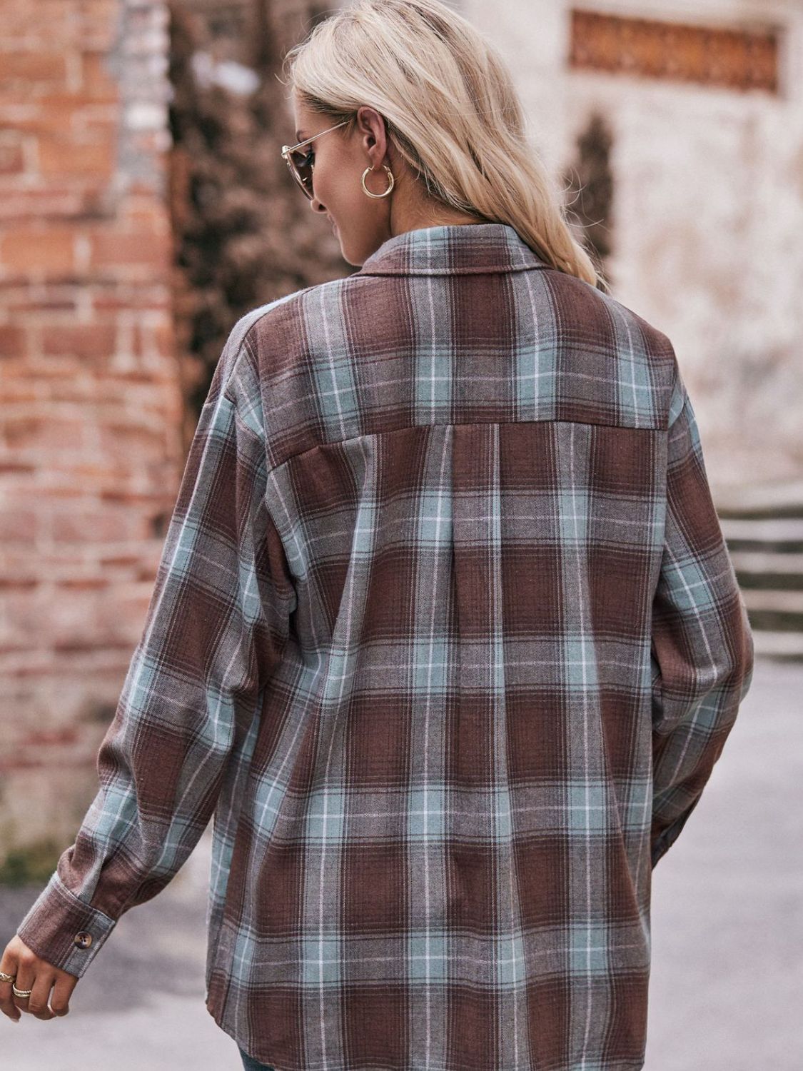 Women's Plaid Dropped Shoulder Longline Blouse