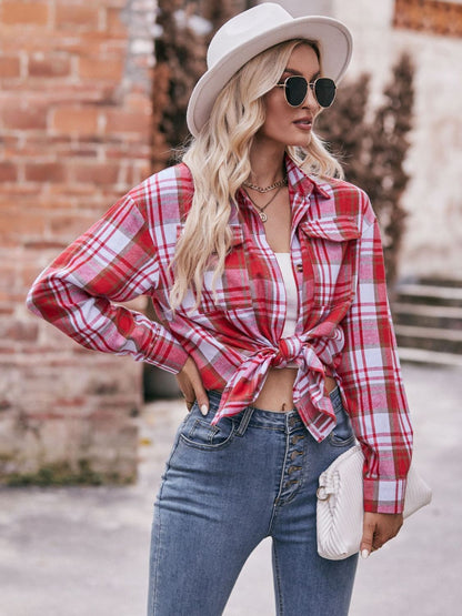 Women's Plaid Dropped Shoulder Longline Blouse