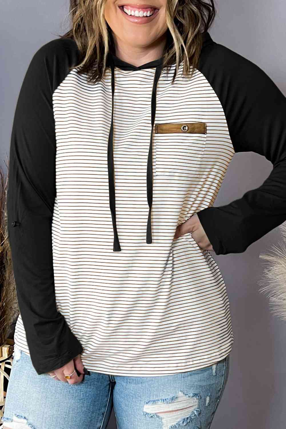 Women's Plus Size Striped Long Sleeve Hoodie