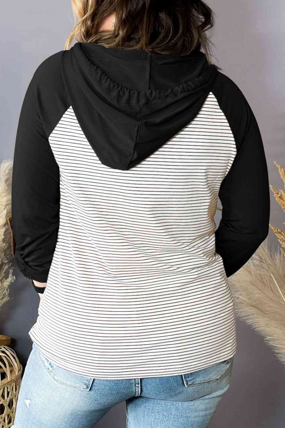 Women's Plus Size Striped Long Sleeve Hoodie