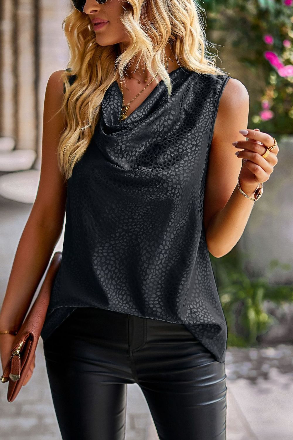 Women's Printed Cowl Neck Tank