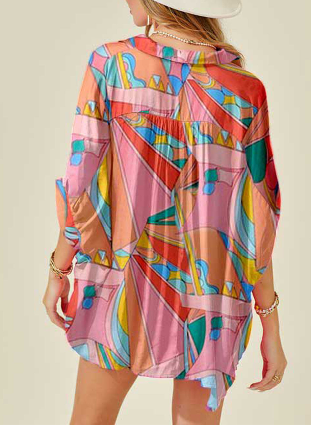 Women's Printed Dolman Sleeve Collared Blouse