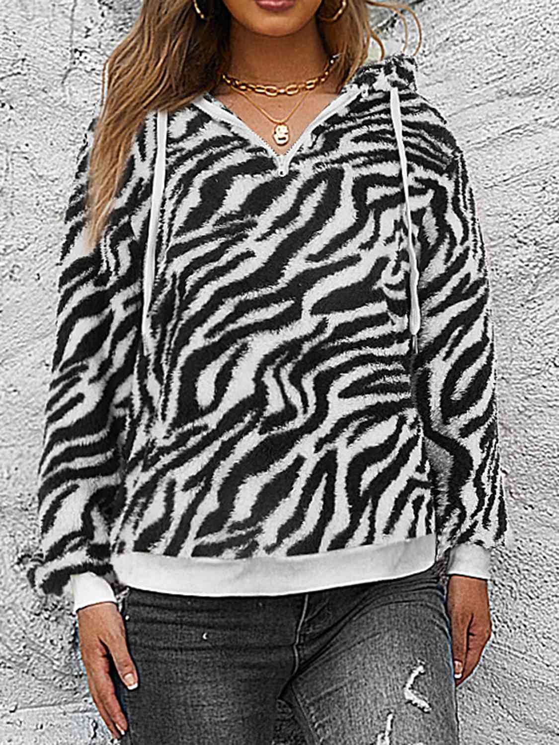 Women's Printed Drawstring Long Sleeve Hoodie